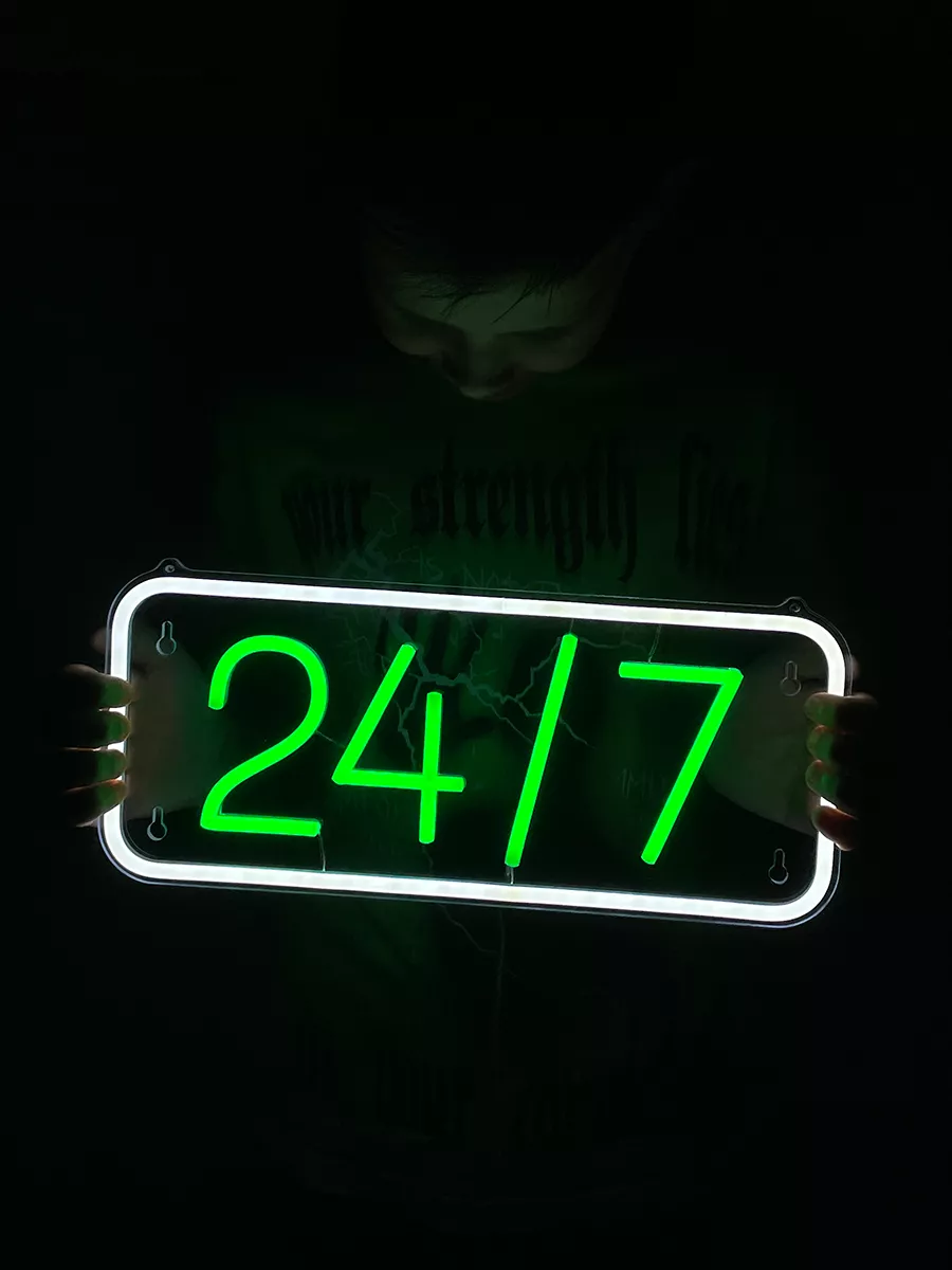 Неоновая вывеска 24/7 Открыто, фото 2