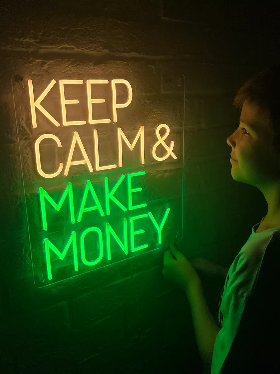 Неоновая надпись вывеска "Keep calm and make money", фото 2
